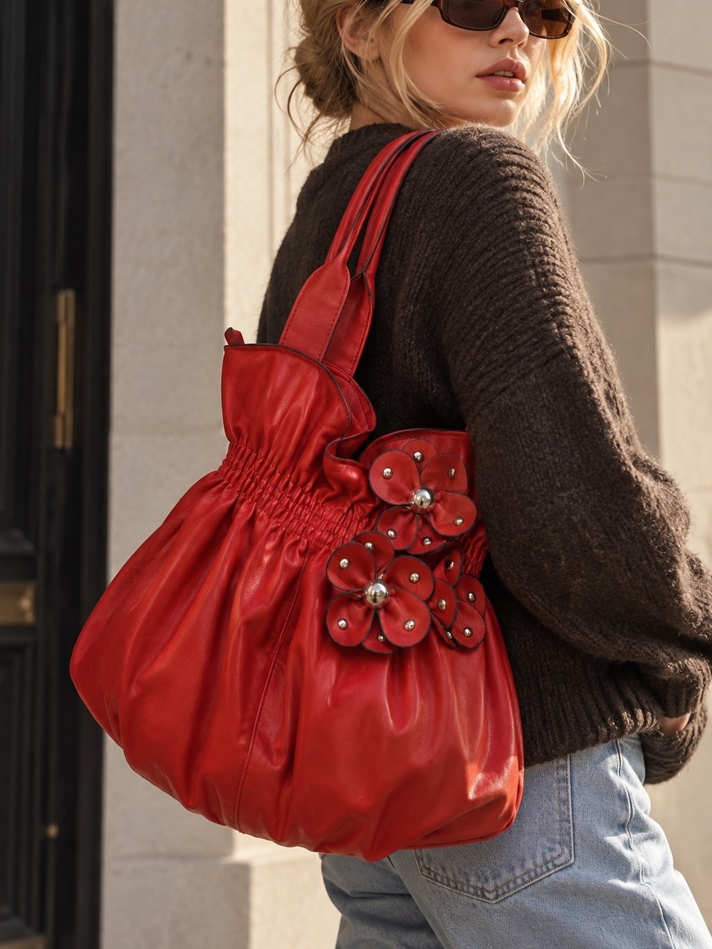 Fiorelli Red Floral Ruched Shoulder Bag | Y2K Statement Purse